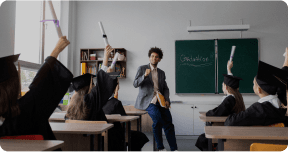 Classroom with teacher in the middle